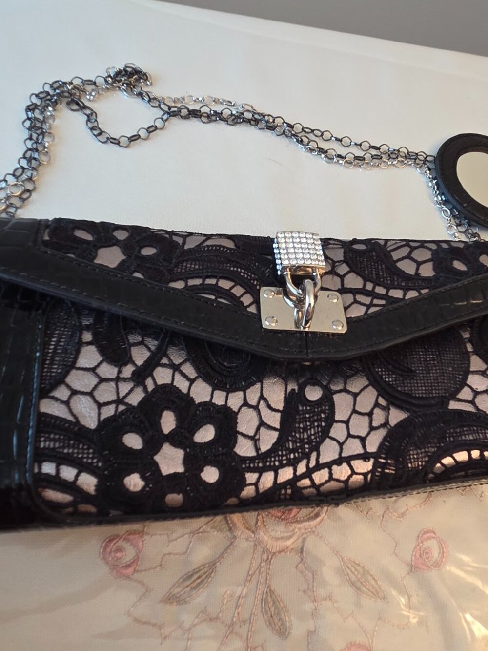 Vintage 1980s Koret Black and Lace Shoulder/Clutch
